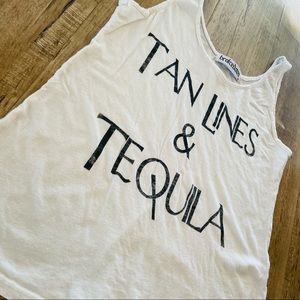 BROKEDOWN sz M cream colored tank with tan lines and tequila lettering